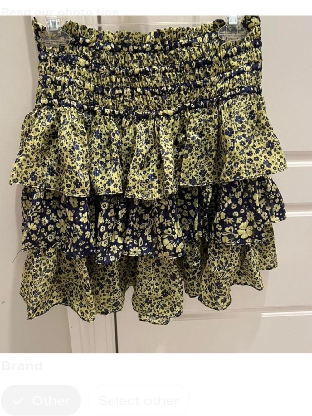 Current Air Yellow and Navy Floral Tiered Mini Skirt